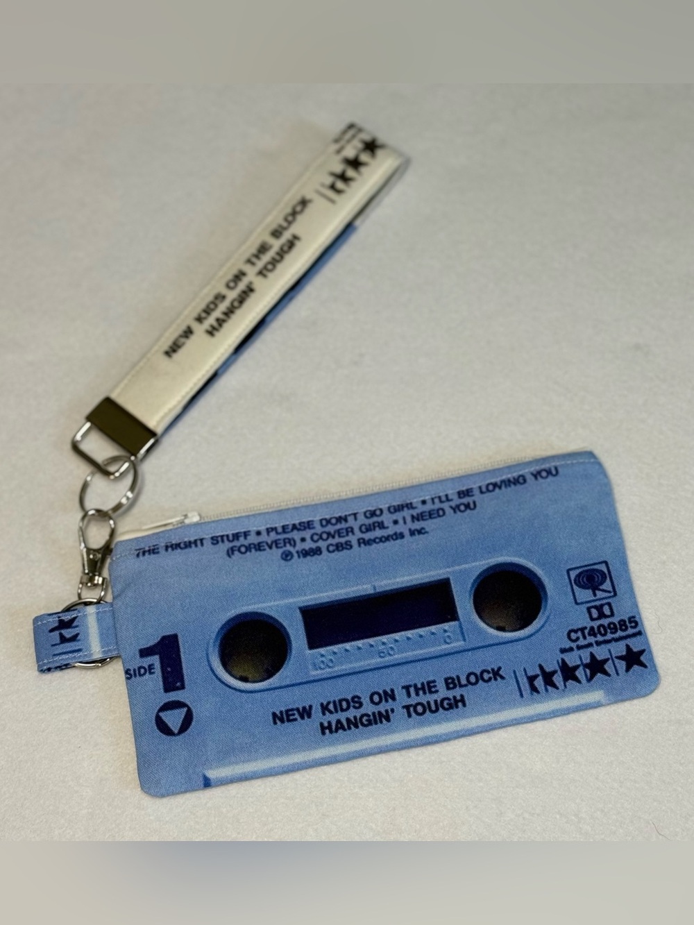 NKOTB Retro Blue & White Cassette Coin Purse  Wristlet Keychain